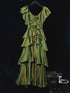 Green Layers Cap Sleeves Satin Long Party Dress, Green Satin Prom Dress Evening Dress