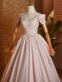 Pink Off Shoulder A-line Pearls Princess Party Dress, Pink Long Prom Dress with Bow