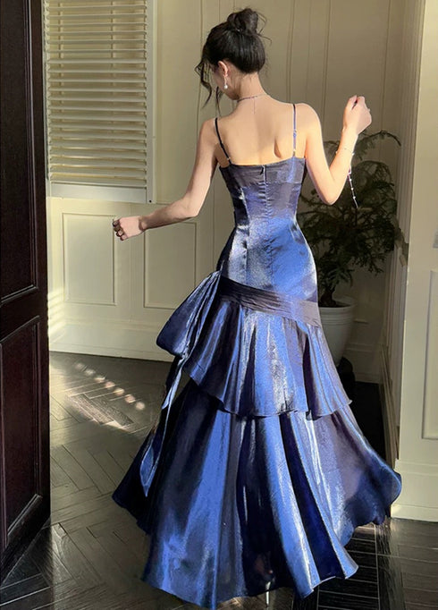 Navy Blue Sweetheart Straps Mermaid Party Dress, Navy Blue Sweetheart Prom Dress