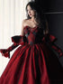 Black and Red Long Sleeves Party Dress Evening Dress, Black Wedding Party Dress