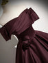 Maroon Satin Off Shoulder Simple A-line Party Dress, Maroon Long Prom Dress