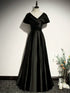Black Off Shoulder Satin A-line Party Dress, Black Satin Evening Dress Prom Dress