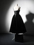 Black Tea Length Straps Velvet Party Dress, Black Velvet Homecoming Dress