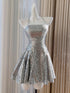 Sliver-Grey Short Sequins Straps Homecoming Dress, Sequins Short Prom Dress