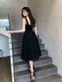 Black Tulle and Velvet Straps Knee Length Homecoming Dress, Black Short Prom Dress