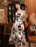 Ivory Floral Tea Length Wedding Party Dress with Sleeves, Ivory Tulle Evening Dress