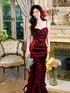 Wine Red Mermaid Satin with Chiffon Long Evening Dress, Wine Red Satin Long Prom Dress