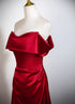 Wine Red Off Shoulder Soft Satin Floor Length Evening Dress, Wine Red Satin Long Prom Dress
