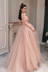 A-line Pink Tulle Beaded Sweetheart Off Shoulder Evening Dress, Pink Tulle Prom Dress