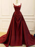 Wine Red Straps A-line Long Formal Dress, Simple Style Wine Red Prom Dress Evening Dress