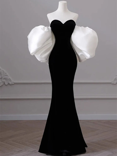 Black Mermaid Velvet Sweetheart Long Formal Dress, Black Velvet Prom Dress