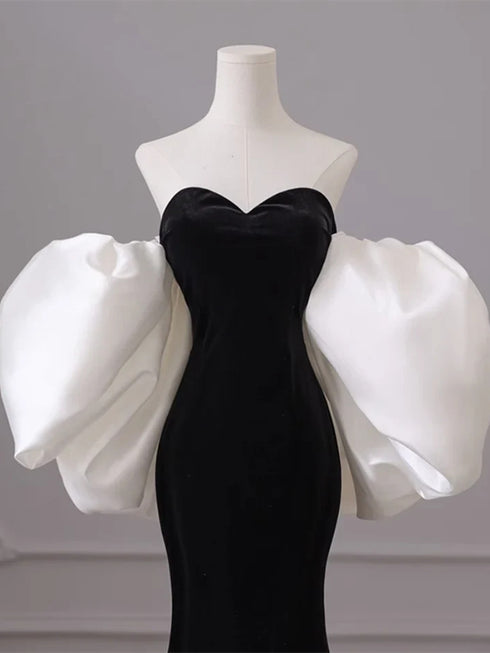 Black Mermaid Velvet Sweetheart Long Formal Dress, Black Velvet Prom Dress