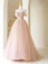 Pink Tulle Sweetheart Off Shoulder Prom Dress, A-line Pink Tulle Party Dress