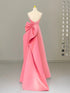 Pink Satin Strapless Prom Dress with Bow, A-line Pink Satin Evening Dress