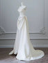 Ivory Satin Sweetheart Long Party Dress with Beadings, Ivory Wedding Party Dress