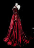 Elegant Strapless Wine Red Prom Dress, Wine Red Taffeta A-Line Party Dress with Embroidery
