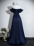Navy Blue Satin A-line Off Shoulder Prom Dress, Blue Satin Sweetheart Party Dress