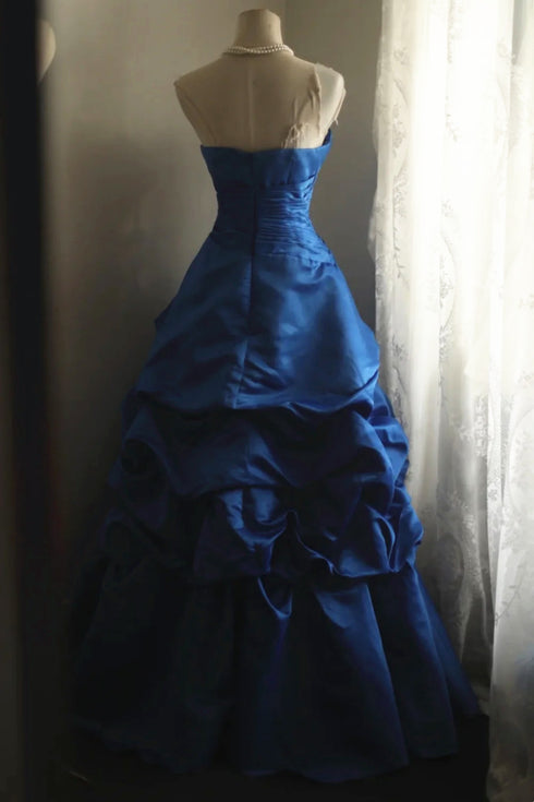 Blue Strapless Taffeta Prom Dress,Blue Elegant Long Party Dress Evening Dress