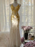 Ivory Chiffon Mermaid Backless Prom Dress, Halter V-neckline Party Dress Evening Gowns