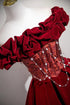 Wine Red Velvet Off Shoulder Prom Dress with Ruffle, Wine Red A-line Party Dress