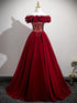 Wine Red Velvet Off Shoulder Prom Dress with Ruffle, Wine Red A-line Party Dress