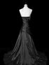 Elegant Black Strapless Ruched Prom Dress with Appliqué, Black Taffeta Mermaid Formal Dress