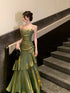 Green Chic Straps Long Prom Dress, Ruched Mermaid Green Evening Gown