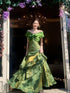 Chic Mermaid Off Shoulder Layers Prom Dress, Green Satin Evening Dress Party Dress