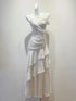 White Satin Layers Long Graduation Dress, White Floor Length Wedding Party Dress