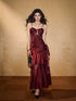 Wine Red Mermaid Spaghetti Strap Prom Dress, Ruched Long Shimmering Tiered Party Dress