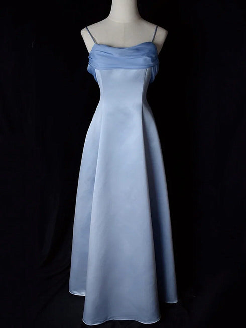Elegant Light Blue A-Line Evening Gown, Light Blue Satin with Chiffon Long Prom Dress