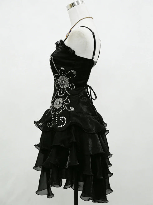 Cute Sweetheart Organza Beaded Straps Short Party Dress, Organza High Low Graduation Dress