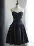 Black Satin Sweetheart Strapless Beaded Homecoming Dress, Black Short Party Dress Formal Dress