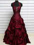 Charming Wine Red Beaded Halter Ruched Long Formal Dress, Wine Red Sweetheart Evening Dress