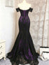 Gothic Black and Purple Lace Sweetheart Mermaid Prom Dress, Off Shoulder Long Party Dress