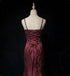 Wine Red Beaded Straps Satin Long Prom Dress, Wine Red Lace-up Formal Dress Evening Dress