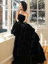 Black Velvet Layers Strapless Long A-Line Prom Dress, Black Velvet Evening Dress
