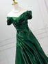 Elegant Green Off Shoulder Evening Gown, Ruched Satin Prom Dress Formal Dress