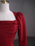 Wine Red Long Sleeves Satin A-line Prom Dress, Wine Red Satin Party Dress Evening Dress