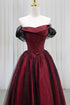 Black and Red Off Shoulder A-line Party Dress, Simple Style Prom Dress Evening Dress