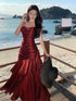 Lovely Wine Red Satin Mermaid Chic Sweetheart Prom Dress, Wine Red Satin Long Eveming Dress
