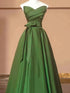 Green Satin V-neckline Floor Length Party Dress, A-line Simple Green Prom Dress