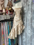Elegant Sleeveless Ruched Graduation Dress, Champagne Satin Tiered High-Low Party Dress