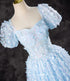 Light Blue A-line Lace Short Sleeves Prom Dress, Light Blue Evening Dress