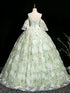 Mint Green Fairytale Prom Gown, Mint Green Tulle Prom Dress with 3D Flowers