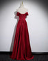 Wine Red Satin Off Shoulder Long Party Dress, A-line Satin Prom Dress