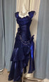 Gothic Navy Blue Pearls High Low Prom Dress, Vintage Style Ruffle Formal Dress
