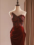 Wine Red Velvet and Lace Mermaid Party Dress, Wine Red Mermaid Prom Dress