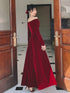 Wine Red Velvet Long Sleeves A-line Evening Dress, Wine Red Velvet Prom Dress