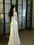 Ivory Soft Satin with Lace Long Evening Dress, Ivory Satin Formal Dress Prom Dress